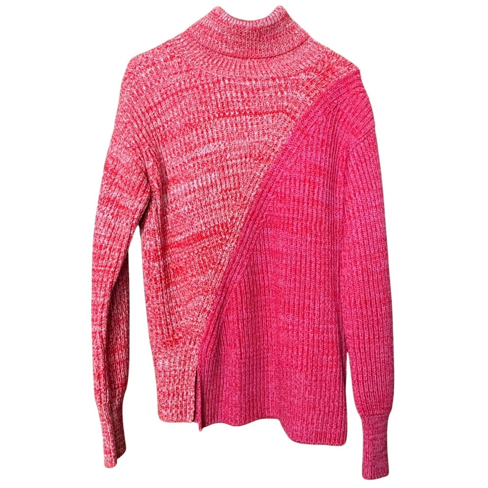 DEREK LAM Womens Turtleneck Sweater Merino Wool M Pink Red Valentines Cabincore